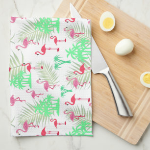 Pink Flamingos and Palm Trees Tea Towel