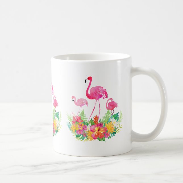 Pink Flamingos and Tropical Flowers Coffee Mug (Right)