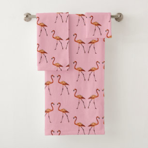 Pink Flamingos Art on  Bathroom Towel Set
