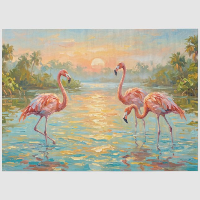 Pink Flamingos at Sunset Decoupage Tissue Paper (Front)