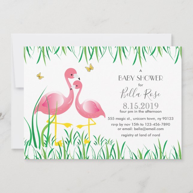 Pink Flamingos Baby Shower Invite (Front)