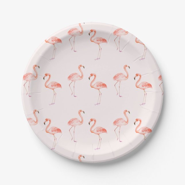 Pink Flamingos Baby Shower Paper Plate (Front)