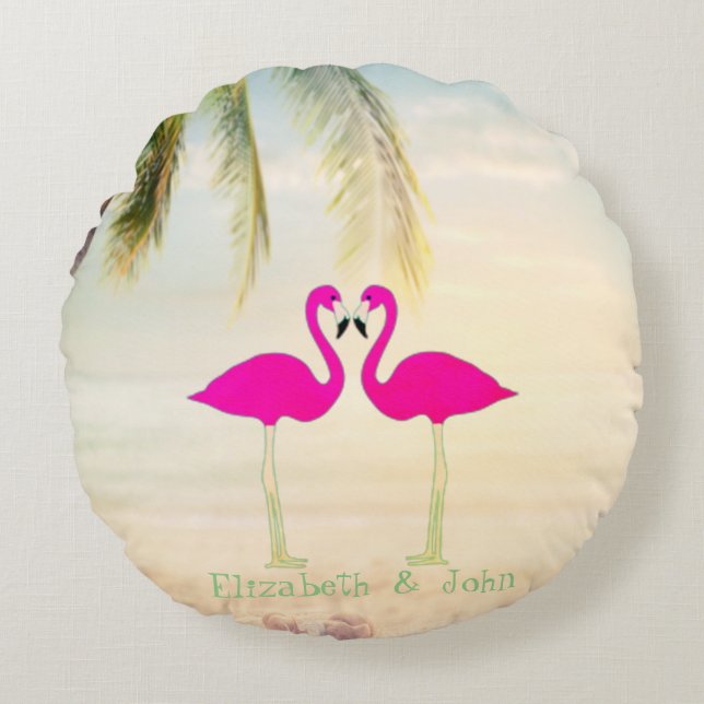 Pink Flamingos ,Beach,Palm,Personalised Round Cushion (Front)
