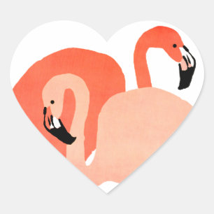 Pink Flamingos Beach Wedding Heart Sticker