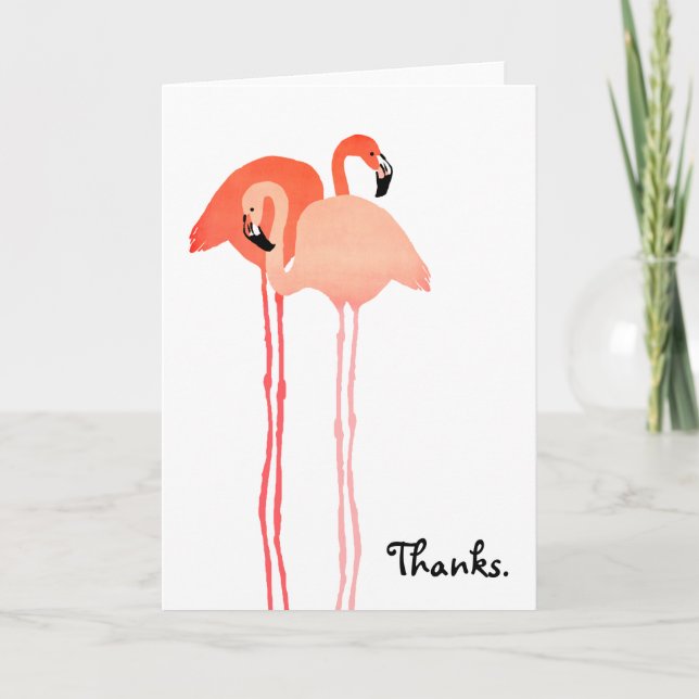 Pink Flamingos Beach Wedding Thank You Note Card (Front)