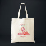 Pink Flamingos Beach Wedding Welcome Tote Bag<br><div class="desc">Designed especially for destination weddings, beach, or tropical weddings, welcome your guests with this flamingo themed welcome bag. But makes a nice gift for brides maids or out of town guests. Fill with little things that your travel weary guests will appreciate. The design features a pair of pink watercolor flamingos...</div>