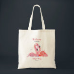 Pink Flamingos Beach Wedding Welcome Tote Bag<br><div class="desc">Designed especially for destination weddings, beach, or tropical weddings, welcome your guests with this flamingo themed welcome bag. But makes a nice gift for brides maids or out of town guests. Fill with little things that your travel weary guests will appreciate. The design features a pair of pink watercolor flamingos...</div>