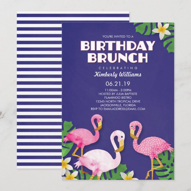 Pink Flamingos Birthday Brunch Invitation (Front/Back)