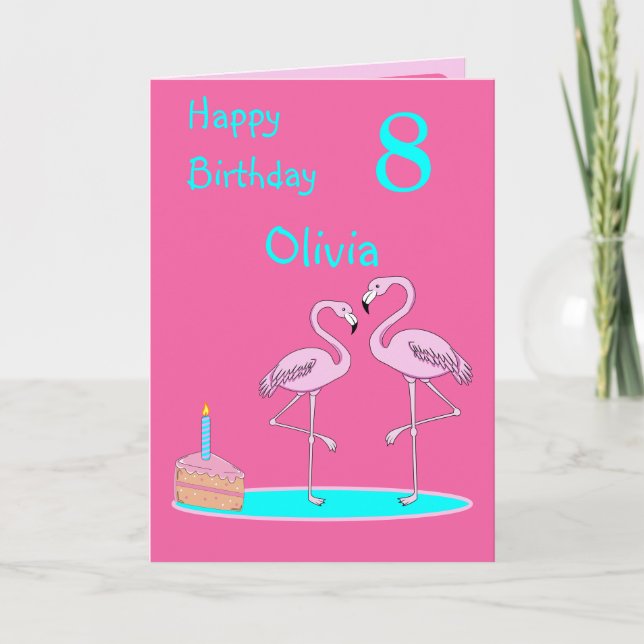 Pink Flamingos Birthday Folded Greeting Card (Front)
