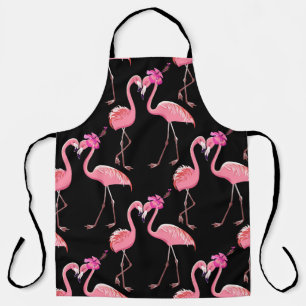 Pink Flamingos: Black Background Vintage Apron