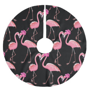 Pink Flamingos: Black Background Vintage Brushed Polyester Tree Skirt