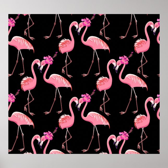 Pink Flamingos: Black Background Vintage Poster (Front)