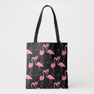 Pink Flamingos: Black Background Vintage Tote Bag