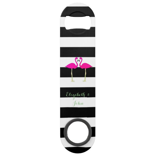 Pink Flamingos ,Black White Stripes,Personalised (Front)