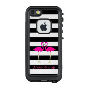 Pink Flamingos, Black, White Stripes Personalised LifeProof FRÄ’ iPhone SE/5/5s Case