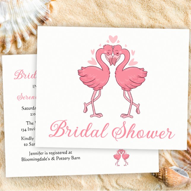 Pink Flamingos  Bridal Shower Tropical Summer Luau Invitation Postcard (Creator Uploaded)