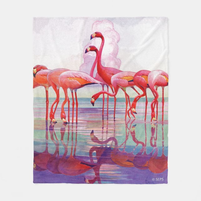 Pink Flamingos by Francis Lee Jaques Fleece Blanket (Front)