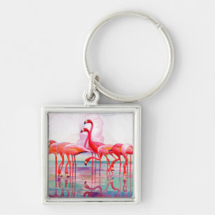 Pink Flamingos by Francis Lee Jaques Key Ring
