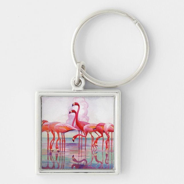 Pink Flamingos by Francis Lee Jaques Key Ring (Front)