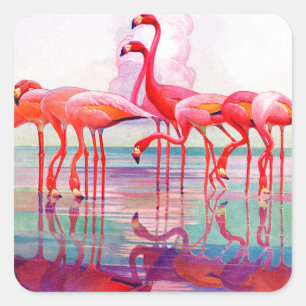 Pink Flamingos by Francis Lee Jaques Square Sticker