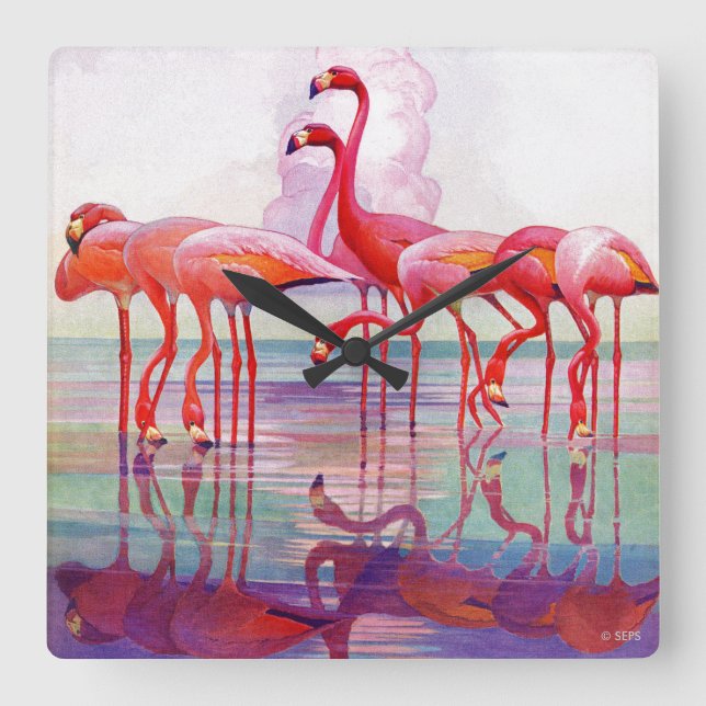 Pink Flamingos by Francis Lee Jaques Square Wall Clock (Front)