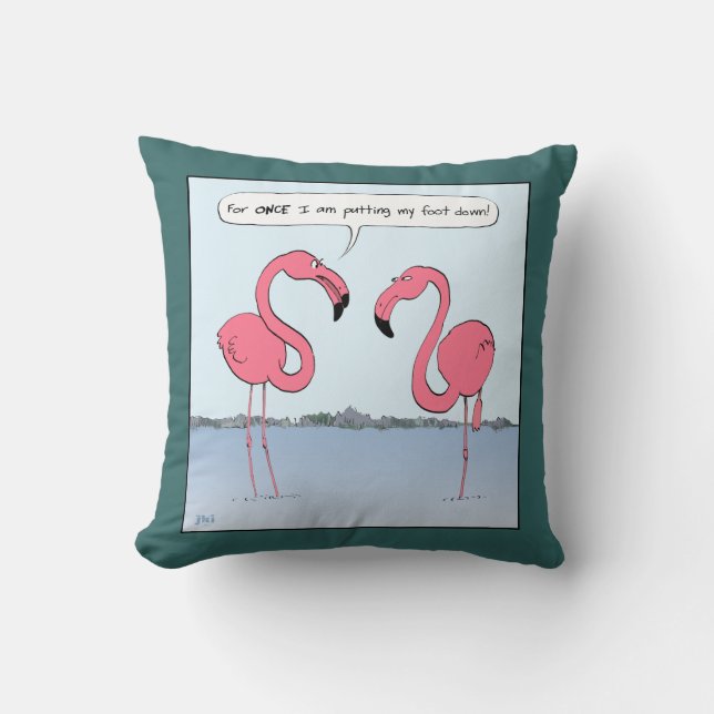 Pink Flamingos Cartoon - Goofy Humour Cushion (Front)