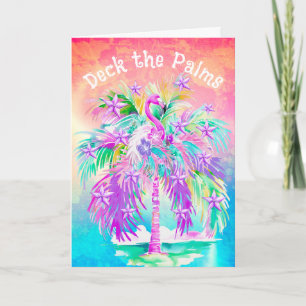 Pink Flamingos Christmas Palm Tree Personalised  Card
