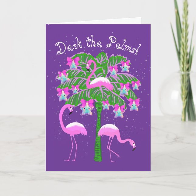 Pink Flamingos Christmas Palm Tree Personalised  Card (Front)