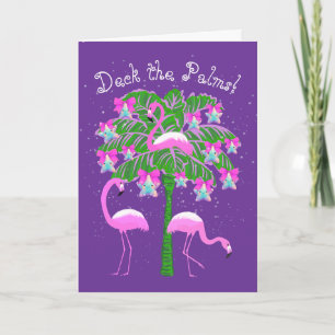 Pink Flamingos Christmas Palm Tree Personalised Card