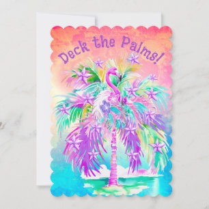 Pink Flamingos Christmas Palm Tree Personalised  Holiday Card