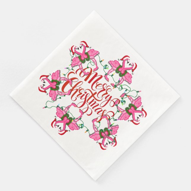 Pink Flamingos Christmas Party Goods Napkins (Corner)