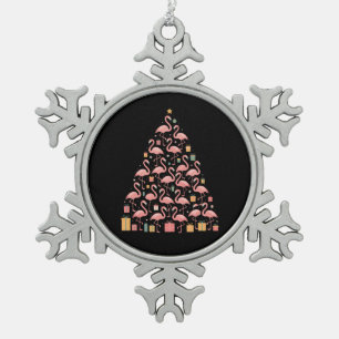 Pink Flamingos Christmas Tree Holiday Festive Xmas Snowflake Pewter Christmas Ornament