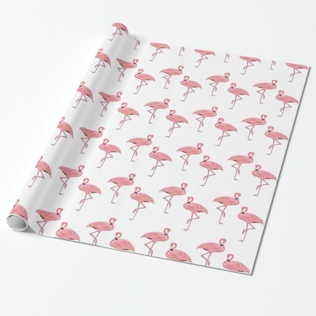 Pink Flamingos Classic Tropical Pattern Wrapping Paper (Unrolled)