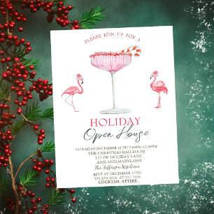 Pink Flamingos Cocktail Holiday Open House  Invitation