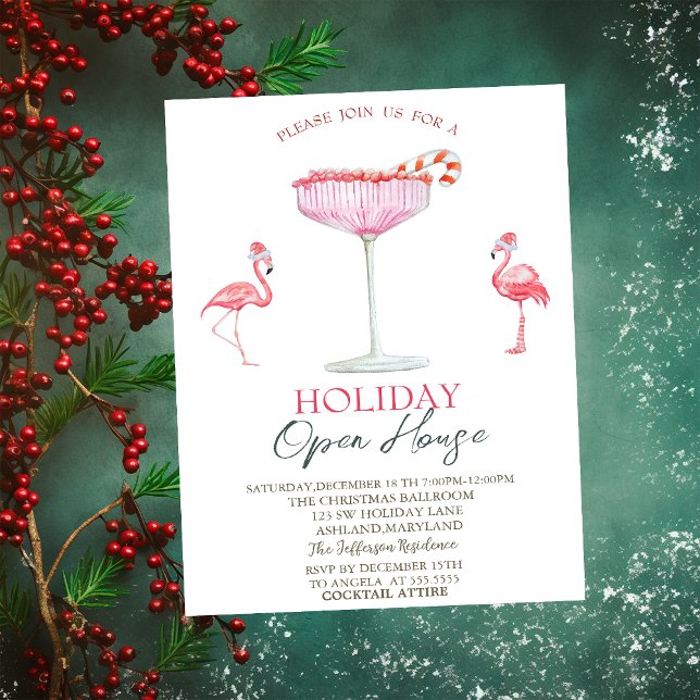 Pink Flamingos Cocktail Holiday Open House  Invitation (Creator Uploaded)