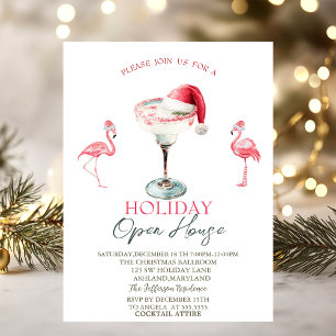 Pink Flamingos Cocktail Santa Hat Open House  Invitation
