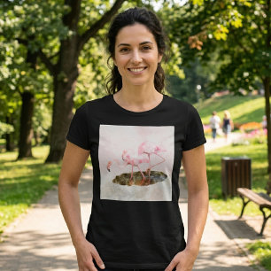 Pink Flamingos Companionship in Watercolor Art T-Shirt