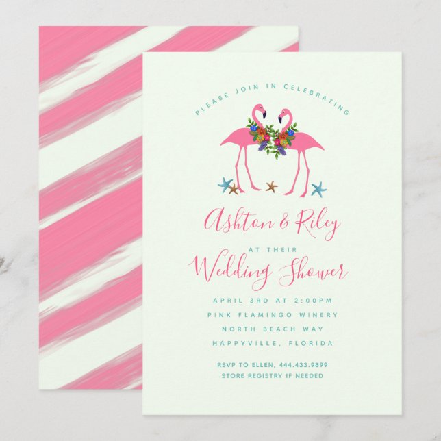 Pink Flamingos Couples Wedding Shower Invitation (Front/Back)