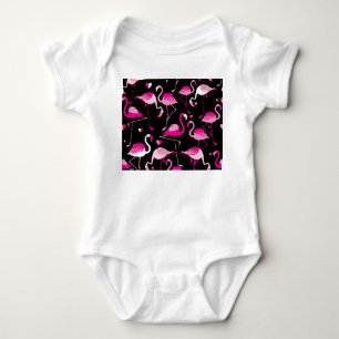 Pink flamingos, dark seamless pattern. baby bodysuit