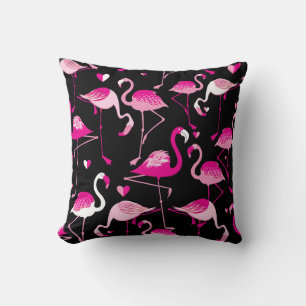 Pink flamingos, dark seamless pattern. cushion