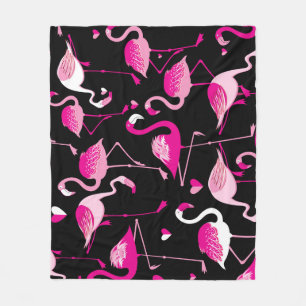 Pink flamingos, dark seamless pattern. fleece blanket