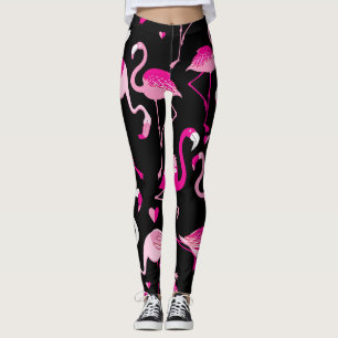Pink flamingos, dark seamless pattern. leggings
