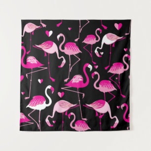 Pink flamingos, dark seamless pattern. tapestry