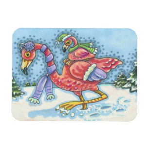 Pink Flamingos Deep Snow CHRISTMAS MAGNET