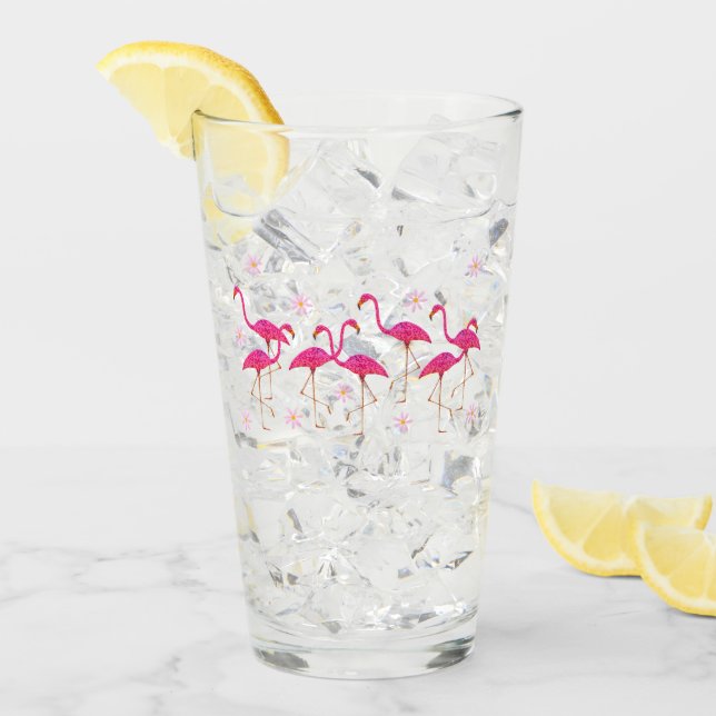 Pink Flamingos Drinking Glass (Front Ice)
