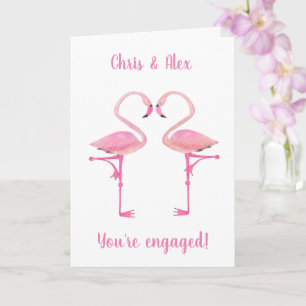 Pink flamingos engagement card
