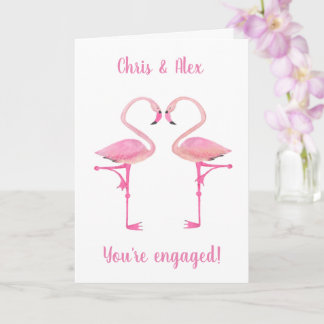 Pink flamingos engagement card