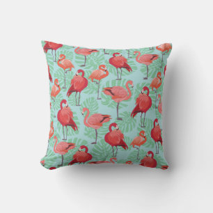 Pink Flamingos: Exotic Seamless Pattern. Cushion