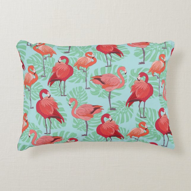 Pink Flamingos: Exotic Seamless Pattern. Decorative Cushion (Front)