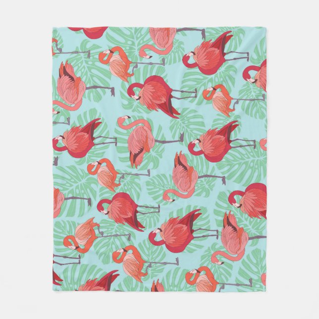 Pink Flamingos: Exotic Seamless Pattern. Fleece Blanket (Front)